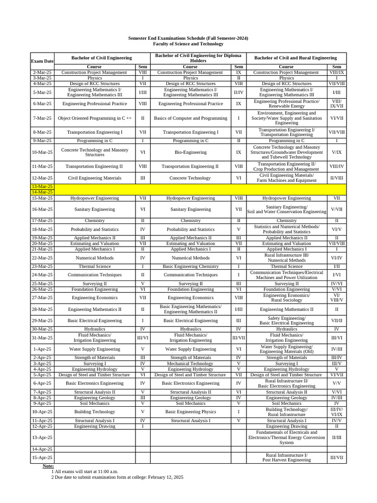 Fall 2024 Exam Schedule: Faculty of Science | PDF | Engineering ...