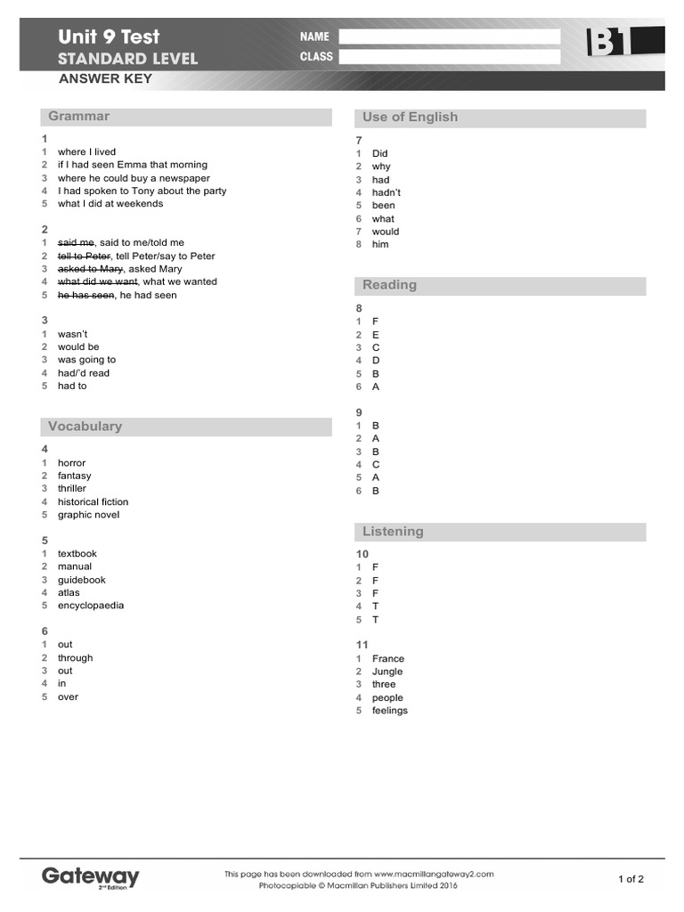 Gateway B1 Unit 9 Answer Key | PDF | Human Communication | Linguistics