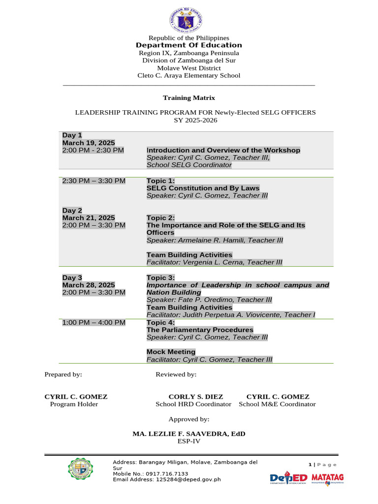 CCAES SELG Leadership Training SY 2024-2025 | PDF