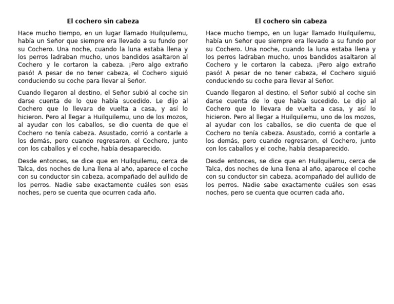 Leyenda del Cochero Sin Cabeza | PDF