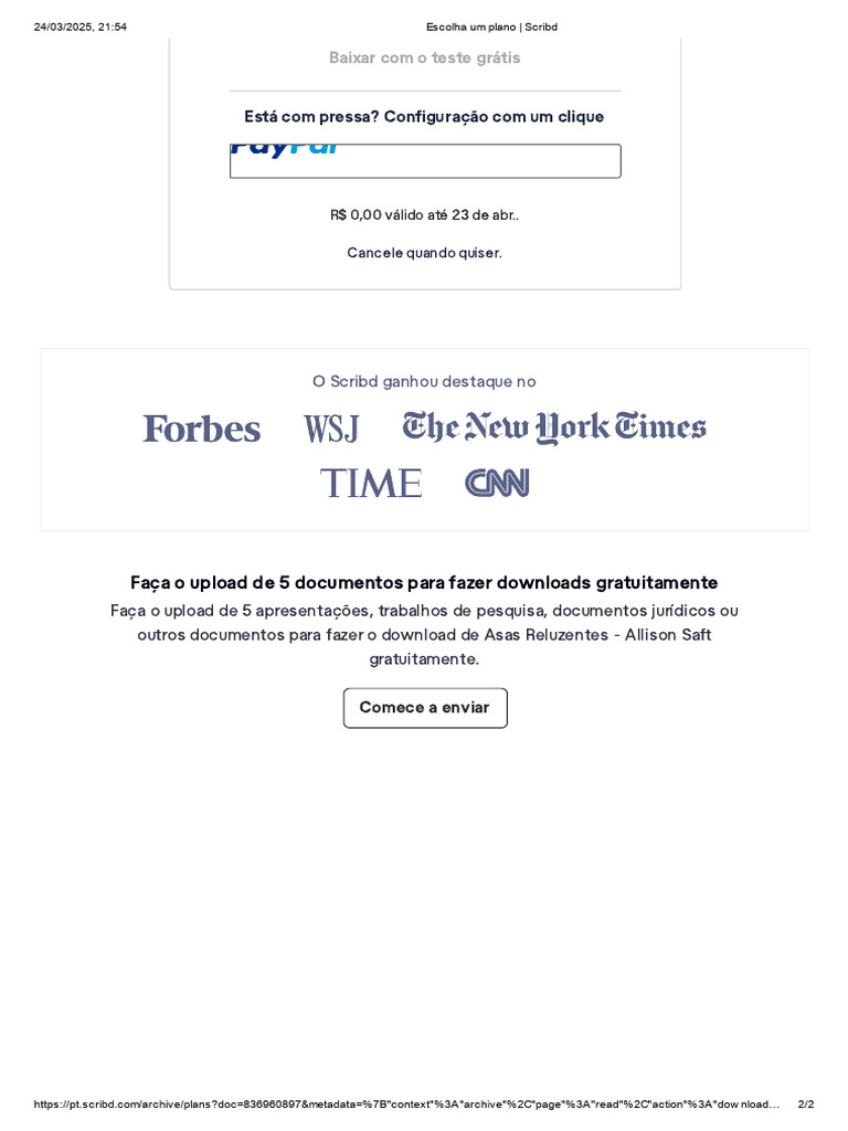 Teste Grátis do Scribd: Baixe Documentos | PDF