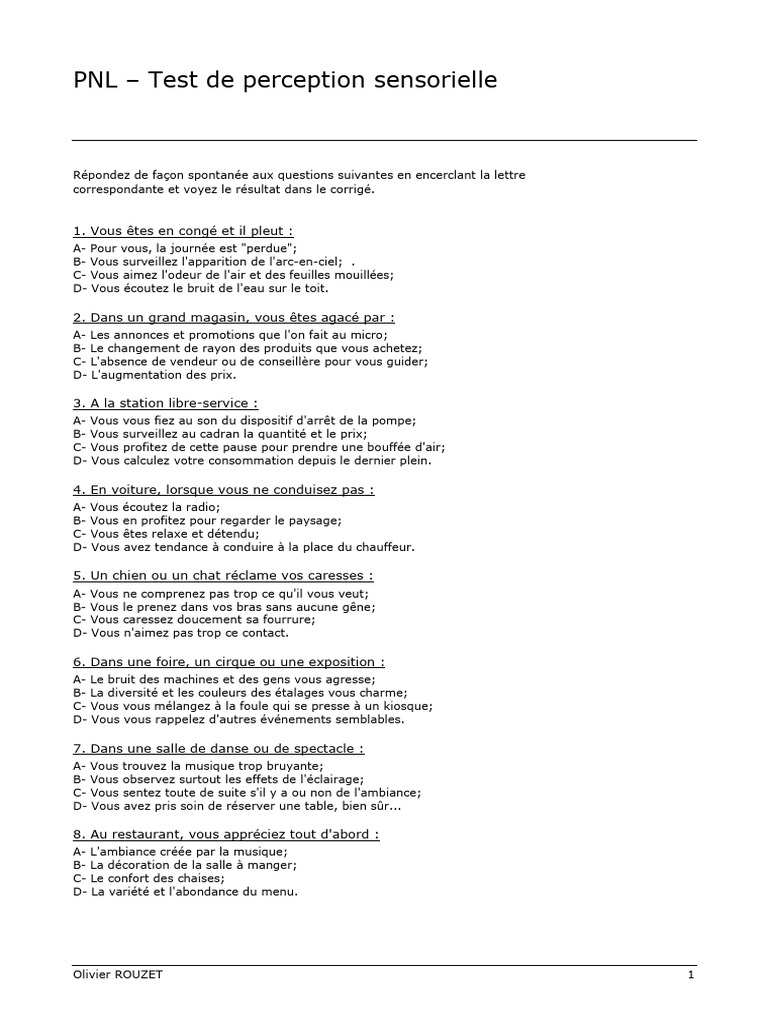 Test de perception sensorielle PNL | PDF