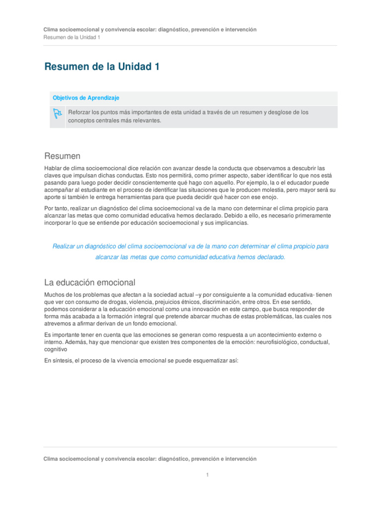 Resumen de La Unidad 1-628077290e884 | PDF | Las emociones | Aprendizaje