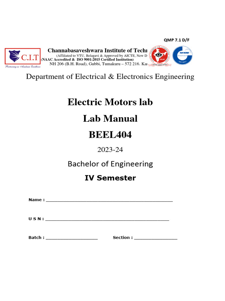 Single-Phase Synchronous Motor Lab Manual | PDF | Electric Motor ...