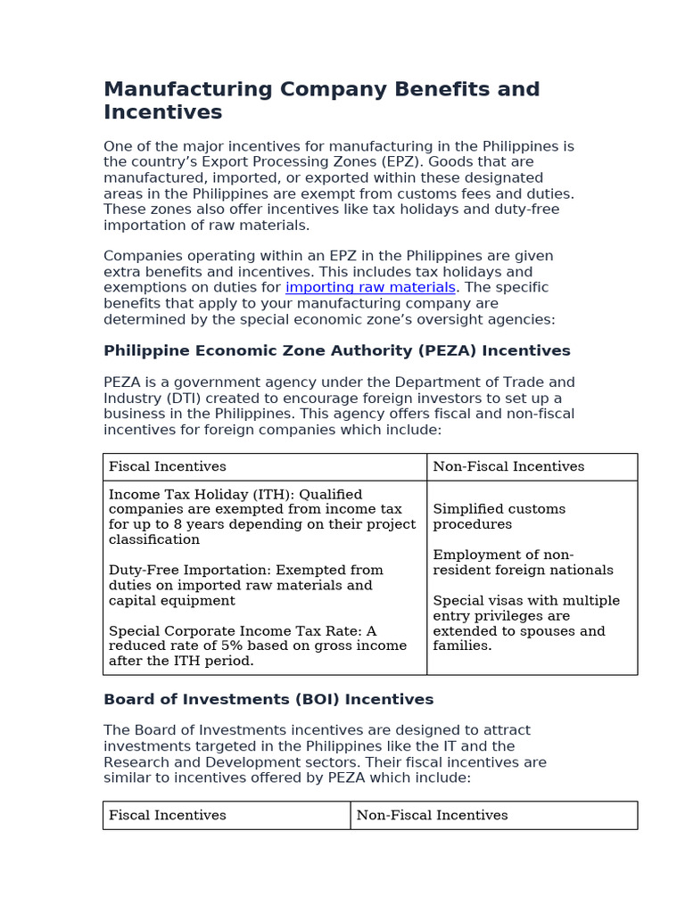 Manufacturing Incentives in the Philippines | PDF | Tax Deduction | Taxes
