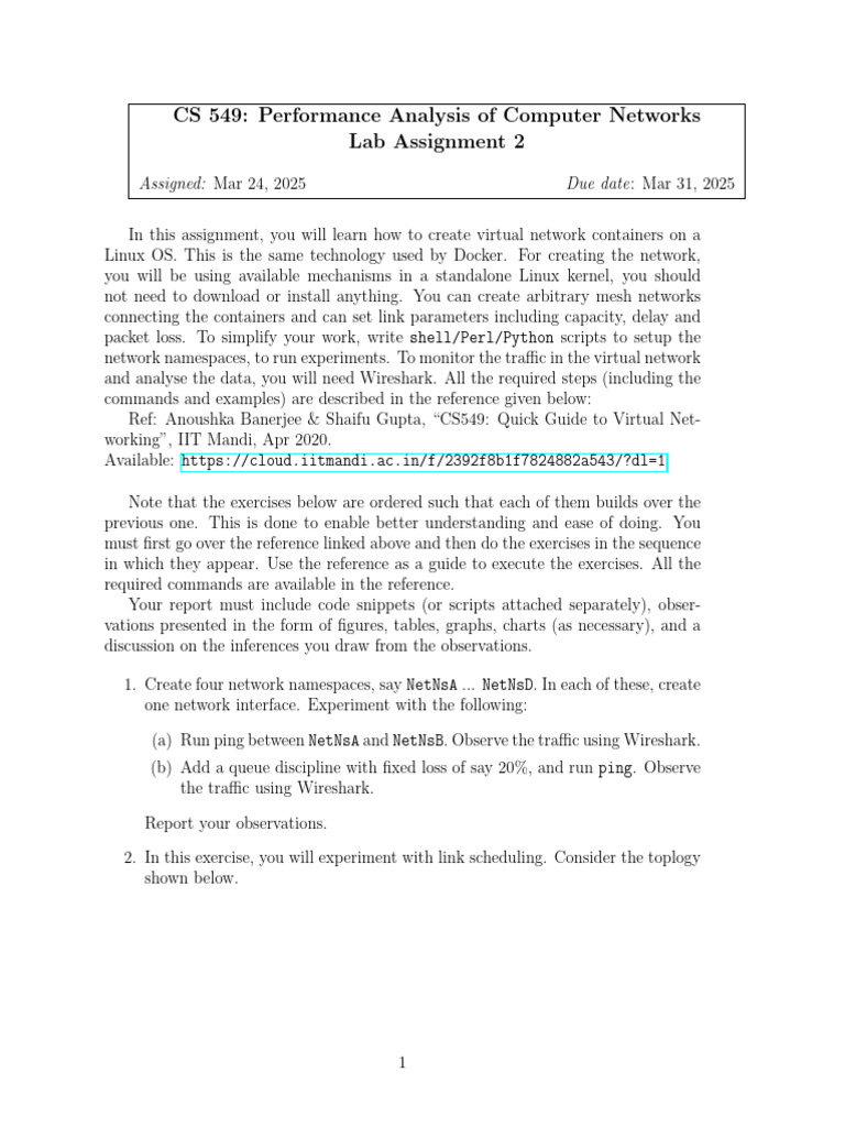 CS 549: Virtual Networking Lab Assignment | PDF | Computing | Computer ...