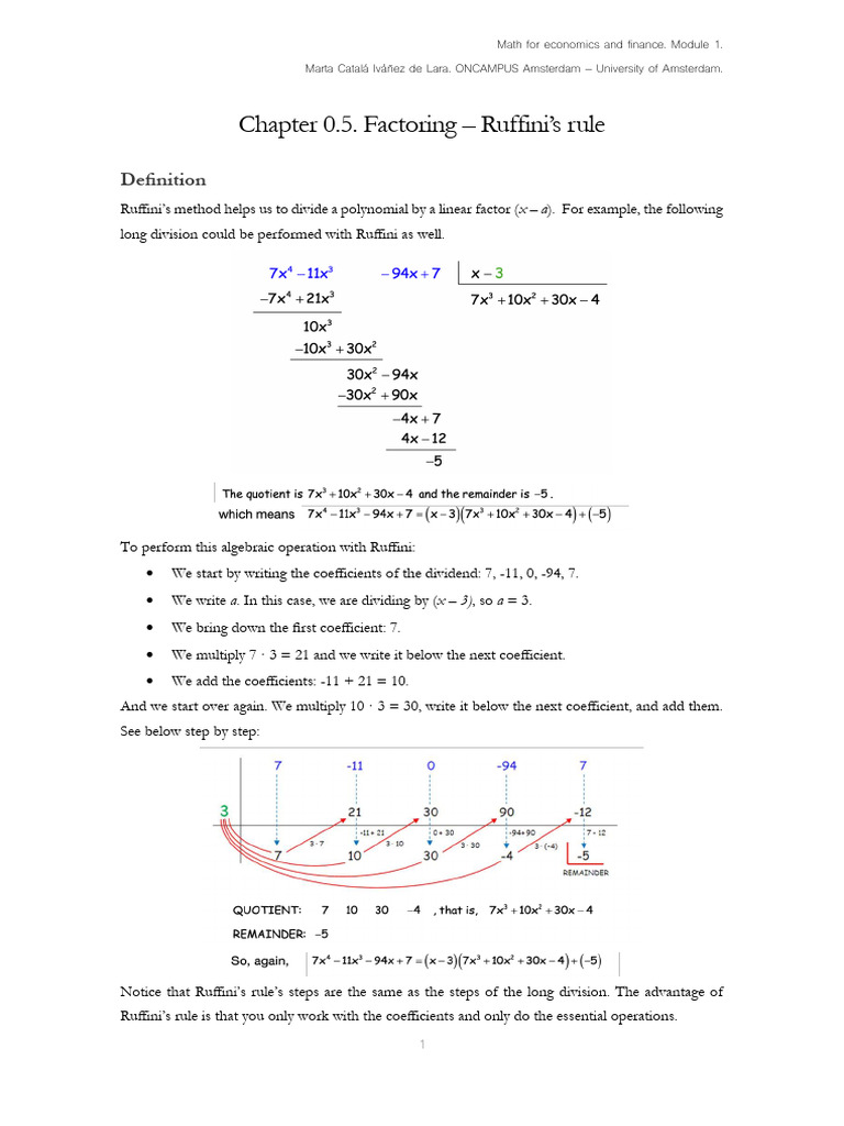 M1+-+AHM+-+Chapter+0 5 +ruffini | PDF | Factorization | Polynomial
