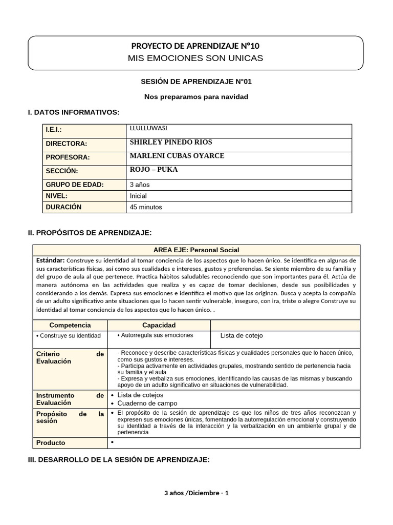 Aprendizaje de Emociones en Navidad | PDF | Las emociones | Salón de clases