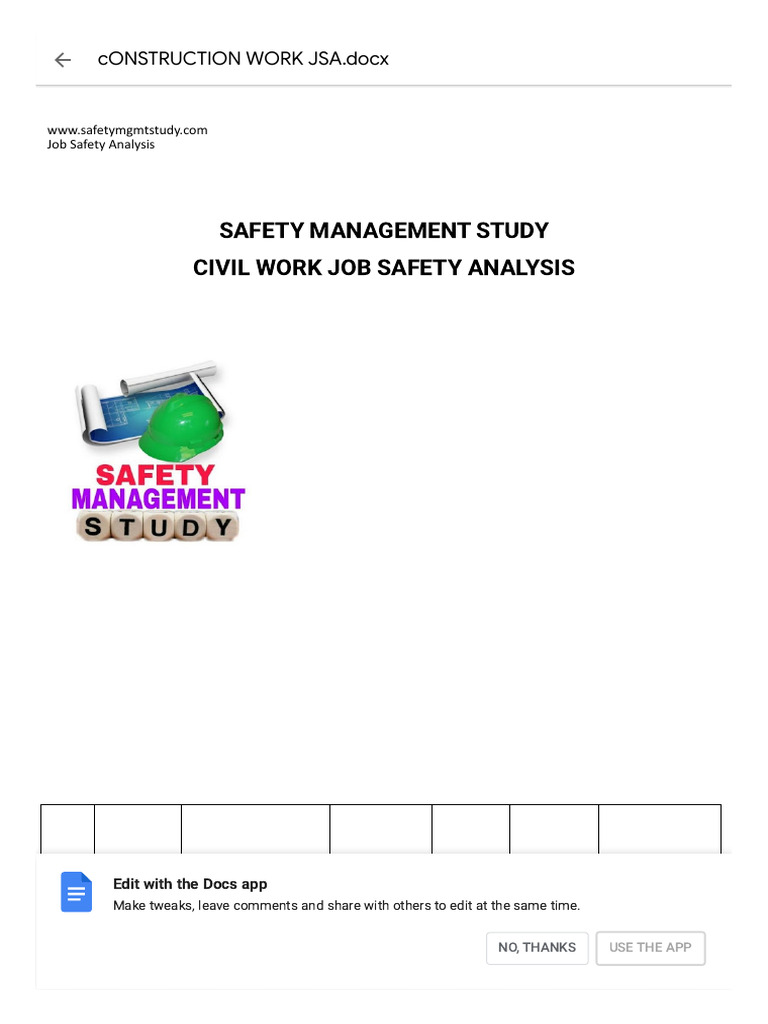 Civil Work Job Safety Analysis Guide | PDF | Personal Protective ...