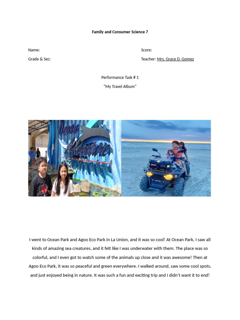 Travel Album Performance Task Key | PDF
