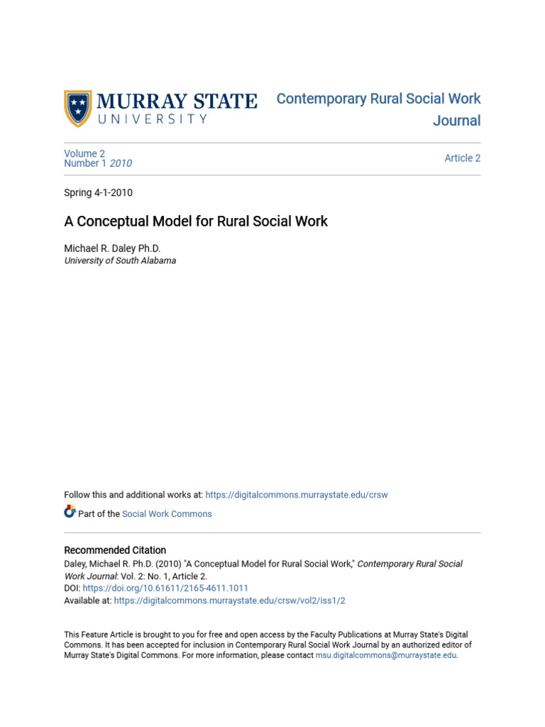 Conceptual Model for Rural Social Work PDF Community