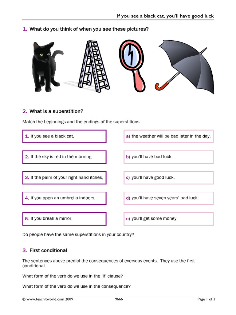 Superstitions and 1st Conditional Practice | PDF | Luck | Linguistics