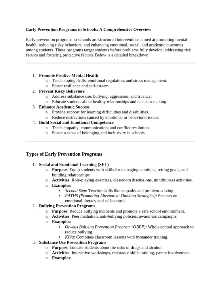 Early Prevention Programs in Schools | PDF | Bullying | Mental Health