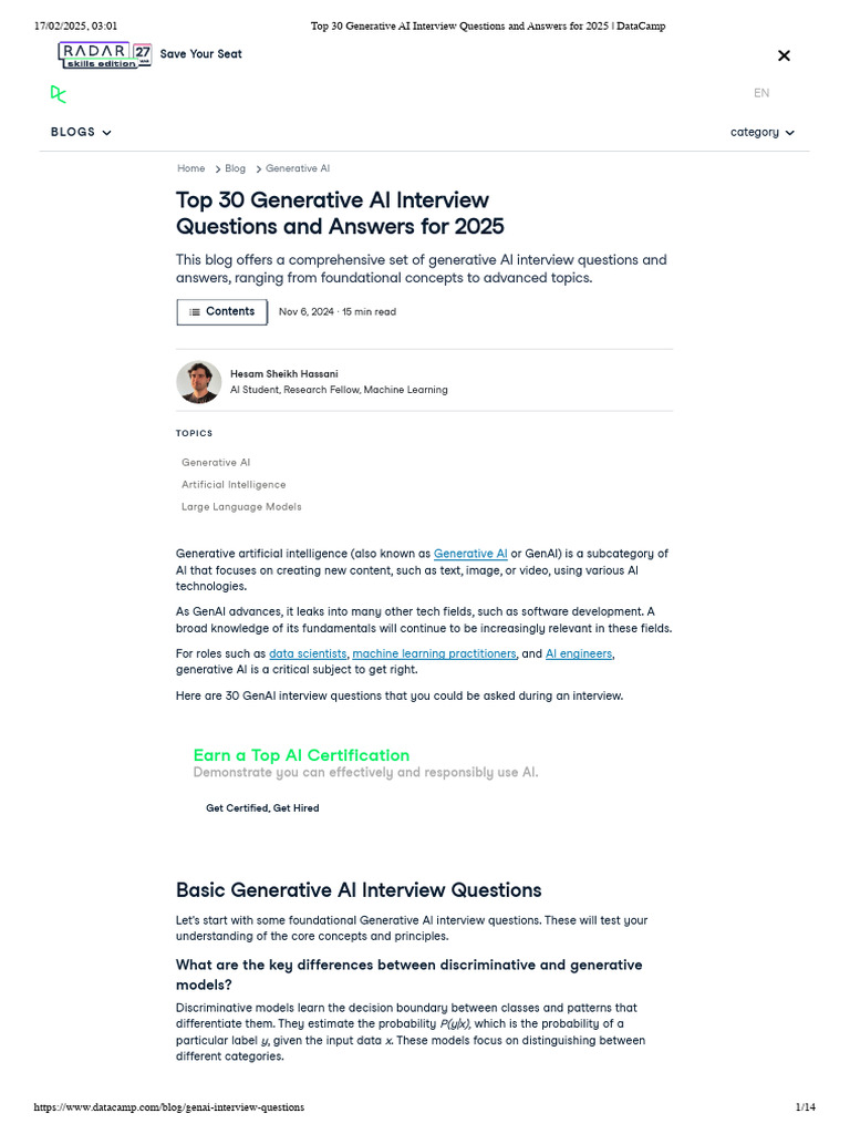 Top 30 GenAI Interview Questions 2025 | PDF | Artificial Intelligence ...