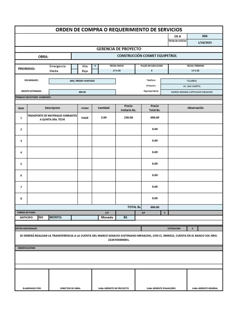 Orden de Compra para Acabados en Construcción | PDF