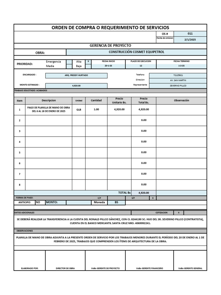 Orden de Servicio para Acabados de Obra | PDF | Economias | Dinero