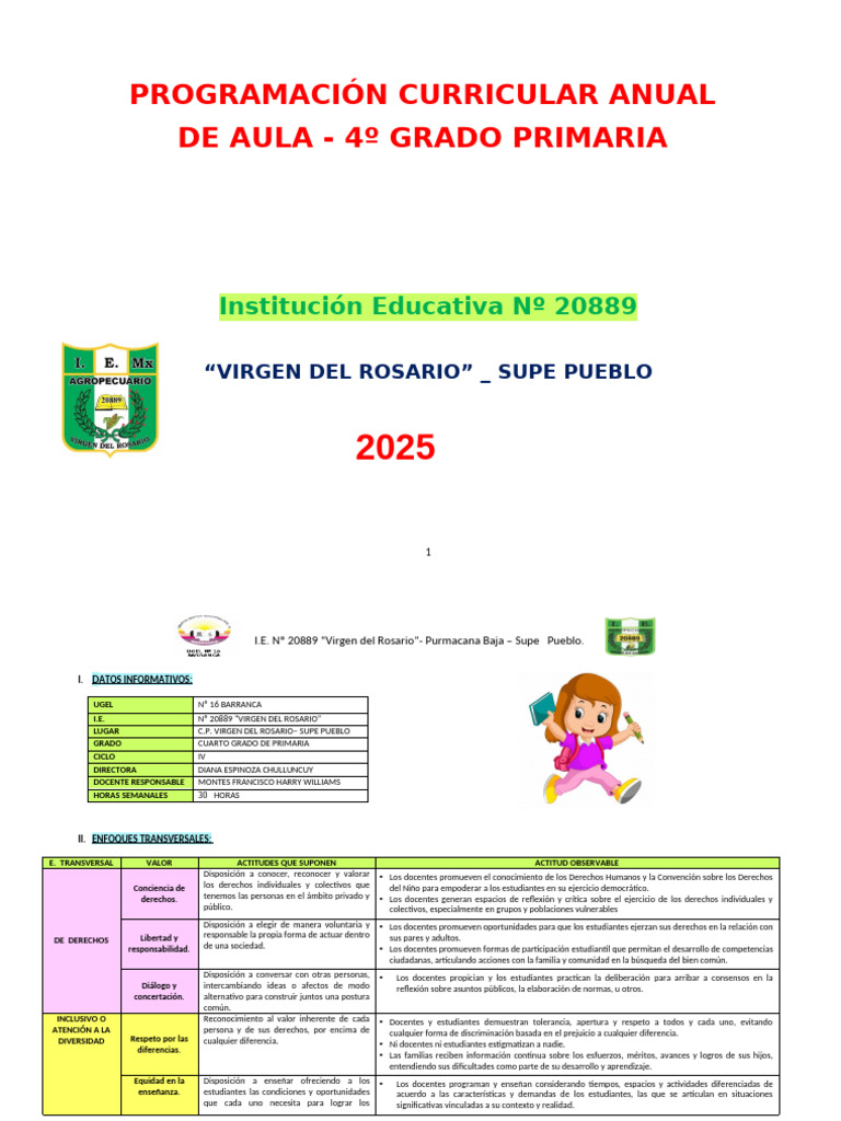 Programación Curricular 5º Grado 2025 | PDF | Datos | Enseñando