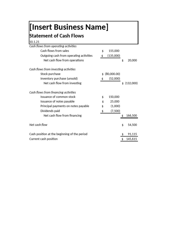 Cash Flow Statement Template Guide | PDF