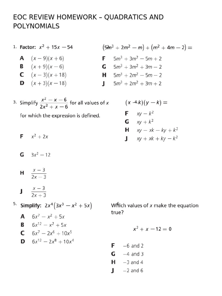 Quads and Polys Eoc HW | PDF