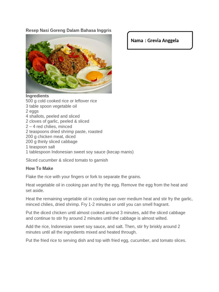 Resep Masakan Indonesia dalam Bahasa Inggris | PDF | Hamburgers | Doughnut