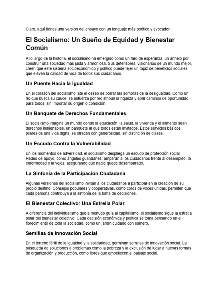 El Socialismo: Camino a la Equidad | PDF | Igualdad social | Socialismo