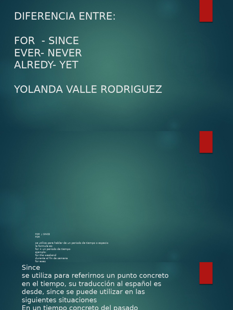 Uso de For, Since, Ever, Never, Already, Yet | PDF