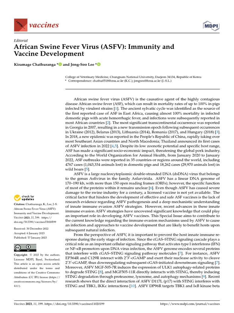 ASFV Immunity and Vaccine Insights | PDF | Vaccines | Proteasome