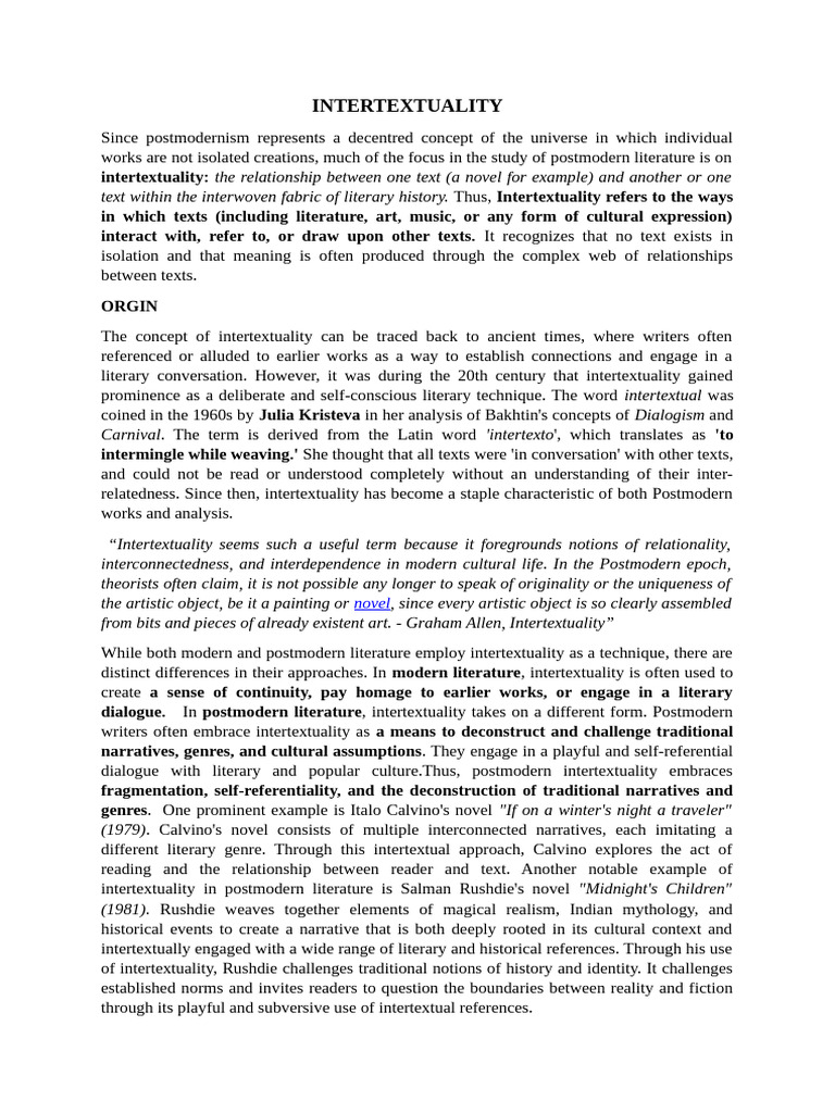 Understanding Intertextuality in Literature | PDF | Intertextuality ...