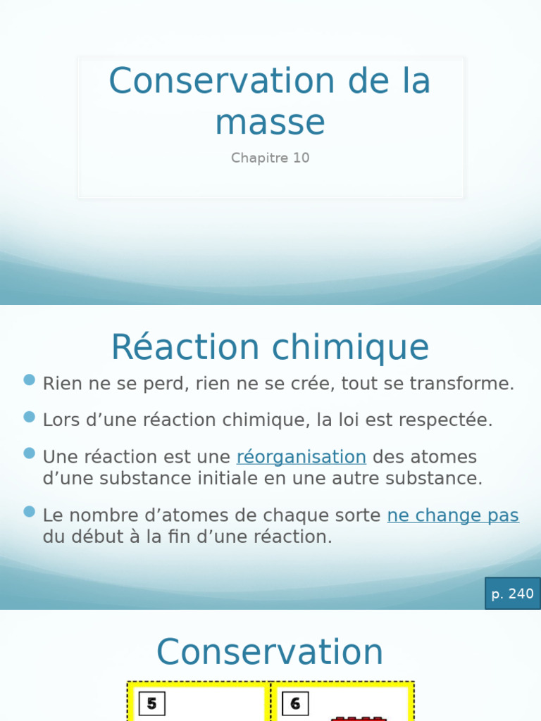 Conservation de la masse en chimie | PDF | Molécules | Chimie