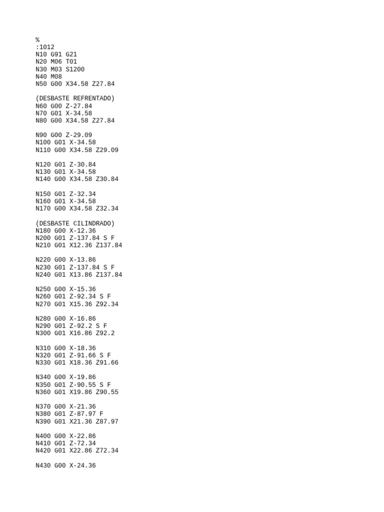CNC Machining Process G-Code Example | PDF