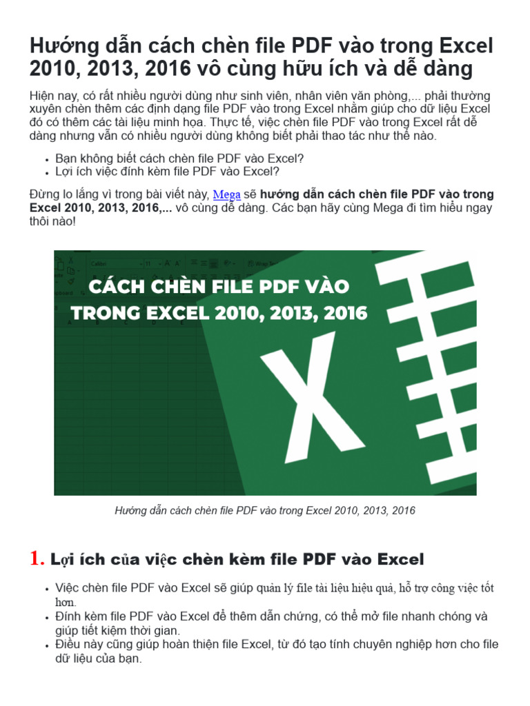 Hướng dẫn chèn file pdf vào trong excel 2010, 2013, 2016 | PDF