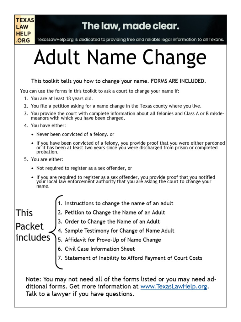 Name+Change+ +adult+ +packet+ (Assembled+Dec+2022) | PDF | Felony ...