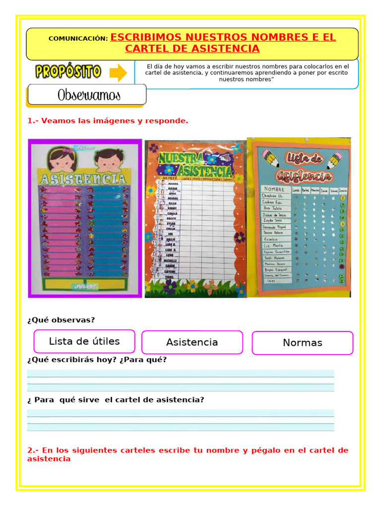 FICHA D3 COM ESCRIBIMOS NUESTROS NOMBRES EN UN CARTEL | PDF