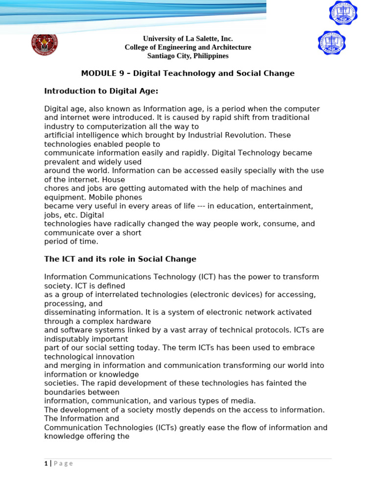 Module 9 Digital Teachnology and Social Change | PDF | Educational ...