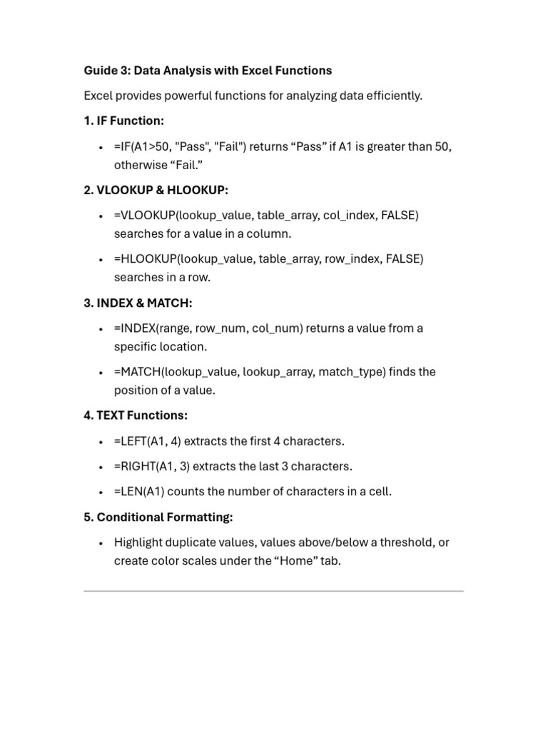 Data Analysis With Excel Functions | PDF