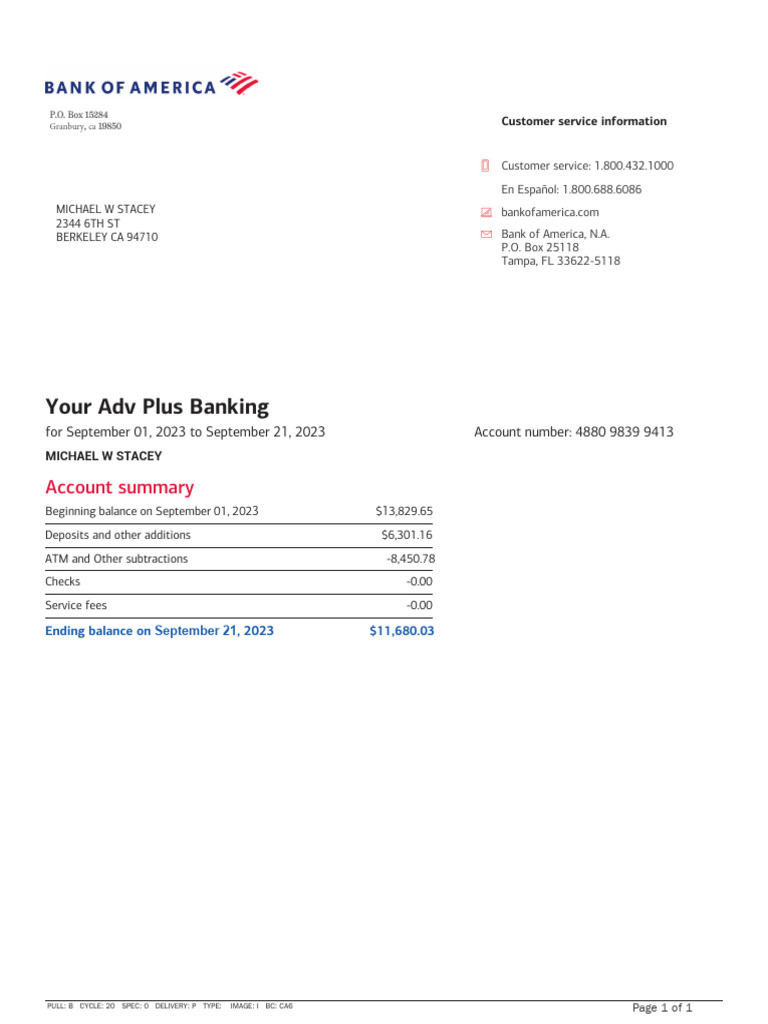 Bank of America Account Summary | PDF