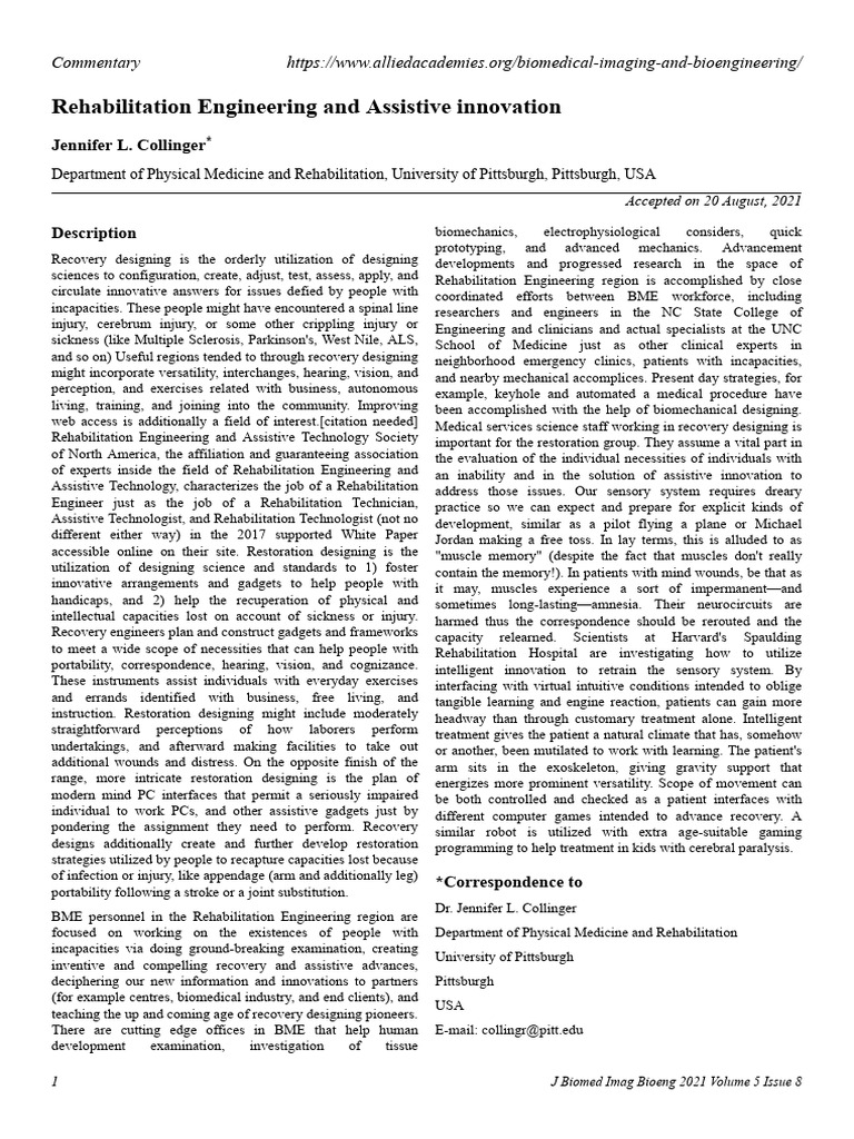 Rehabilitation Engineering and Assistive Innovation | PDF | Physical ...