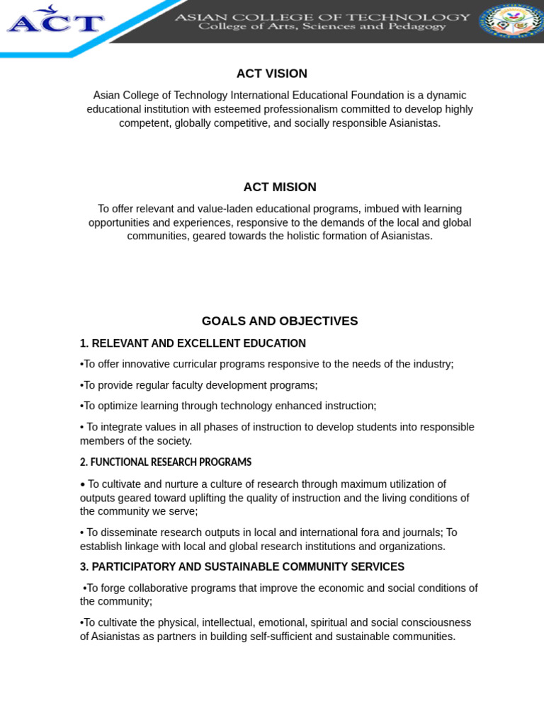 ACT Vision and Mission Overview | PDF