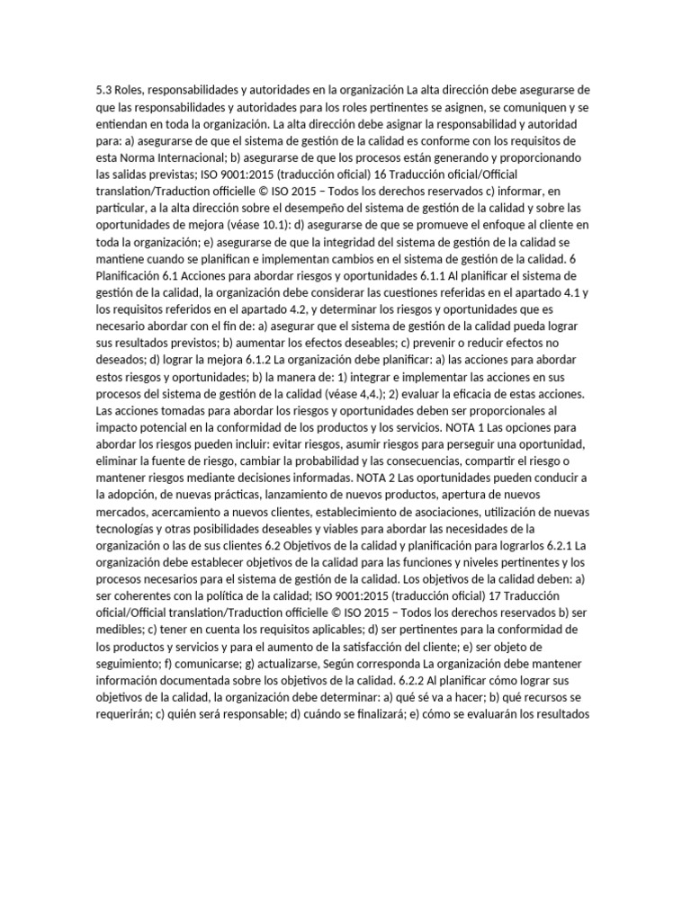 Roles y Responsabilidades en ISO 9001 | PDF | Calidad (comercial ...