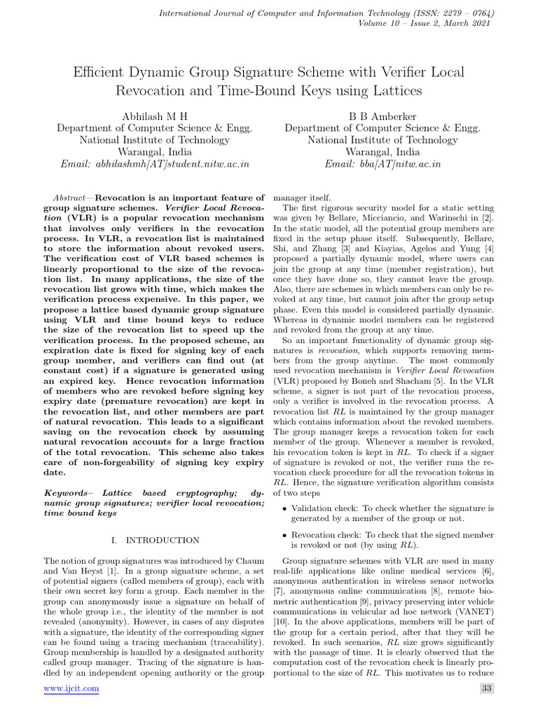 Efficient Dynamic Group Signature Scheme With Verifier Local Revocation ...