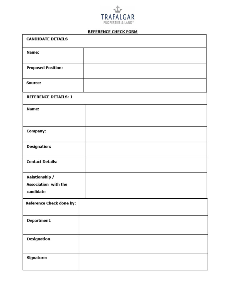 Reference Check Form Trafalgar Properties | PDF