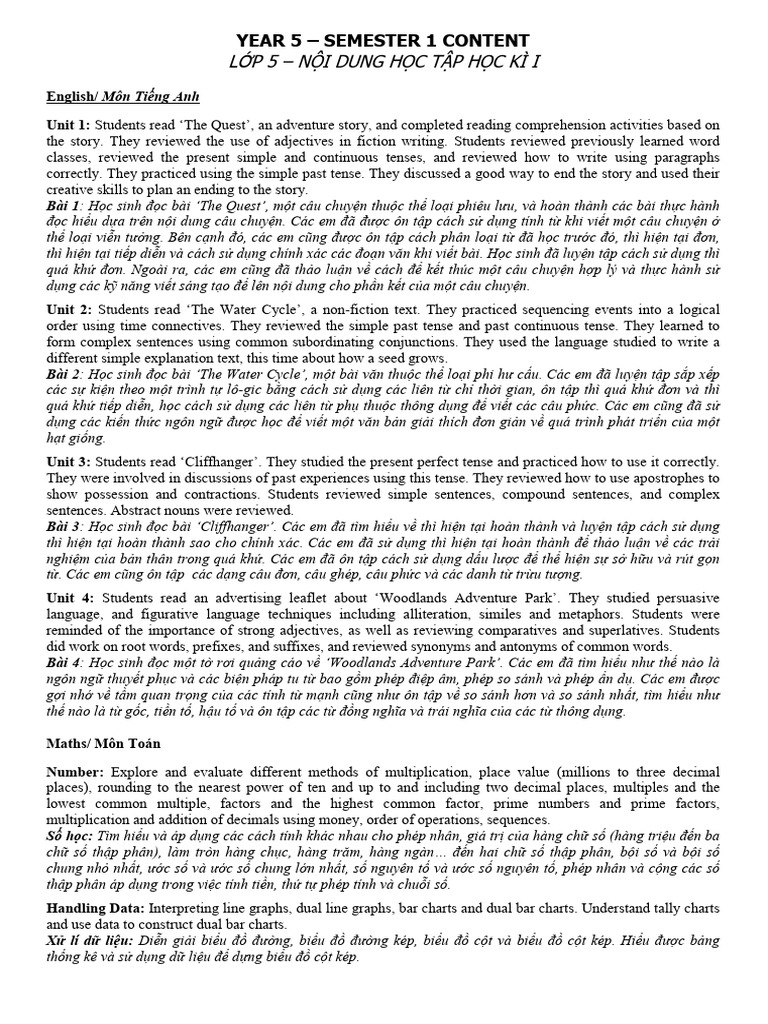 Grade 5 Term 1 Content 2024-2025 | PDF