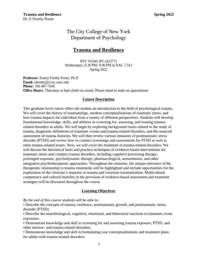 Trauma - Resilience Spring2022 | PDF | Psychological Trauma | Academic ...