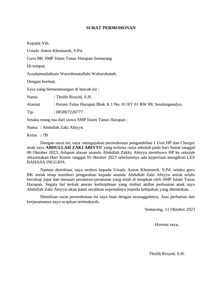 Surat Pengambilan HP Abiyyu | PDF