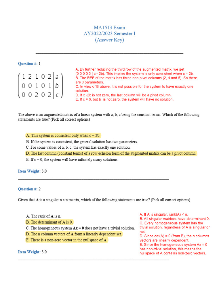 MA1513 (2223sem1) Examplify Solution | PDF | Operator Theory ...