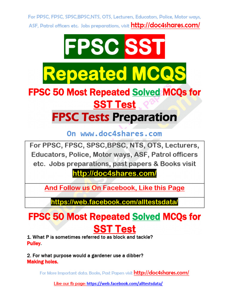 50 Solved MCQs for SST Test Prep | PDF