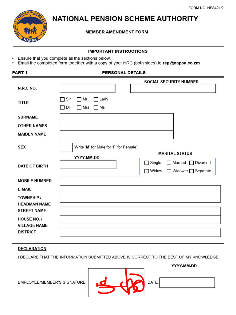 NAPSA Member Amendment Form | PDF