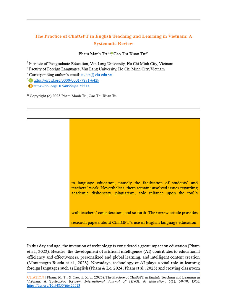 The Practice of ChatGPT in English Teaching and Learning in Vietnam. A ...