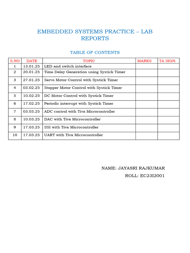 Embedded Systems Lab Report Summary | PDF