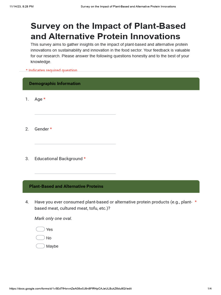 Survey On The Impact of Plant-Based and Alternative Protein Innovations ...